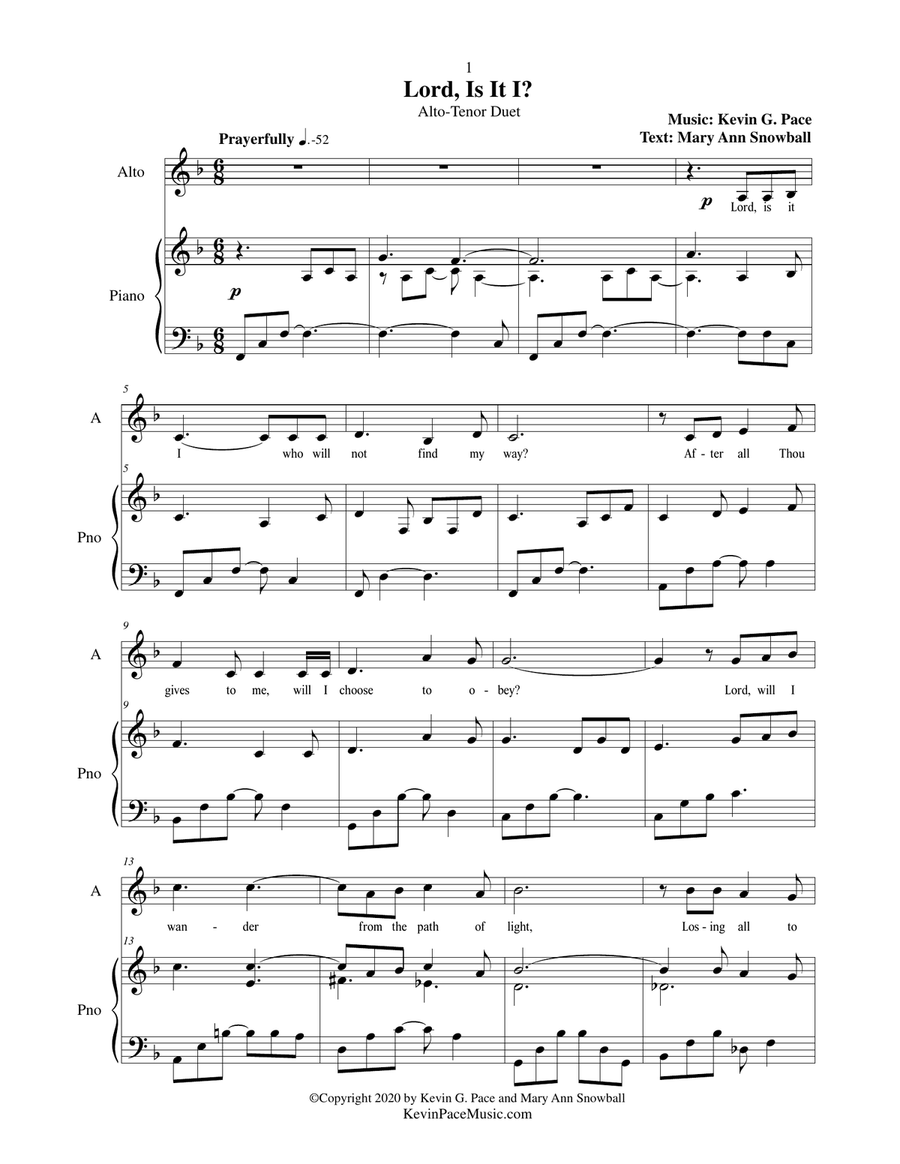 Lord, Is It I? - sacred vocal duet (Alto-Tenor) with piano accompaniment Piano Accompaniment scores gallery preview page 2