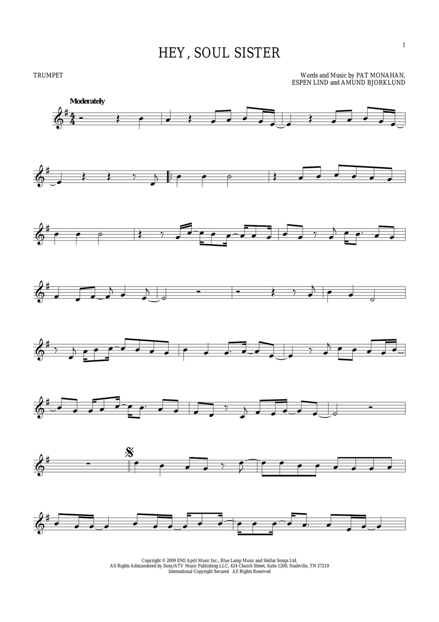 Hey, Soul Sister Trumpet Solo scores gallery preview page 1