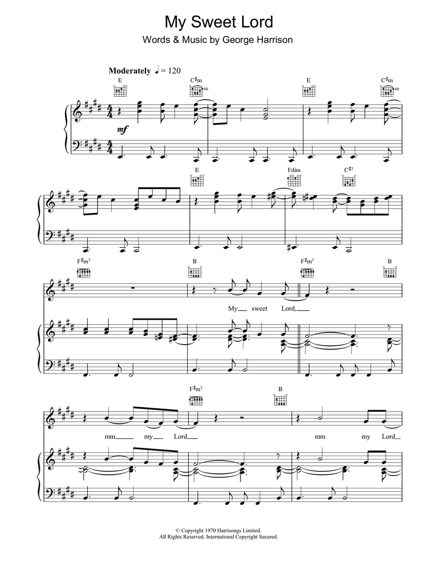 My Sweet Lord My Sweet Lord Piano, Vocal, Guitar scores gallery preview page 1