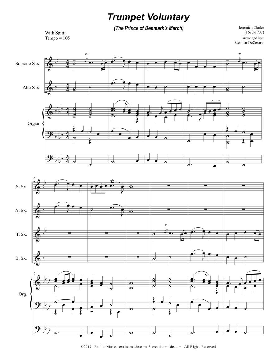 Trumpet Voluntary (for Saxophone Quartet - Organ Accompaniment) Woodwind Ensemble scores gallery preview page 2