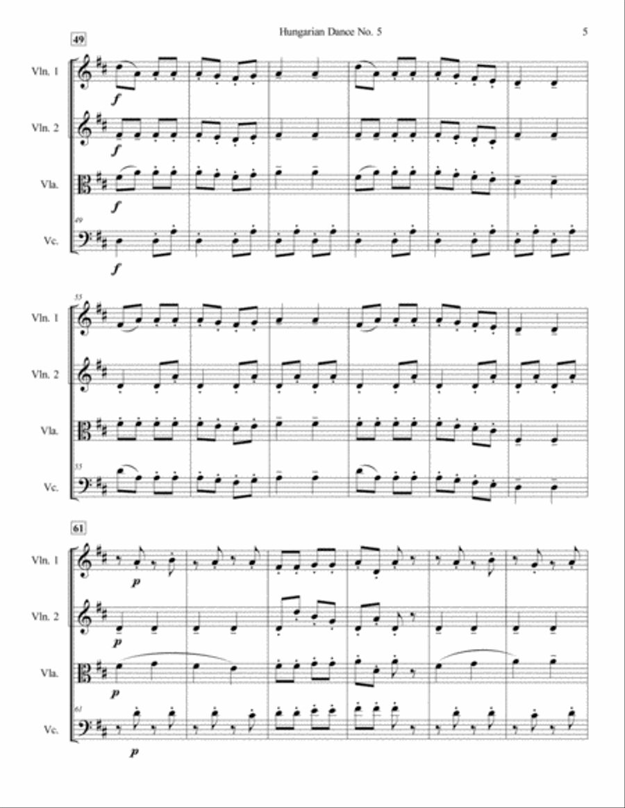 Hungarian Dance No. 5 for String Quartet String Quartet scores gallery preview page 5