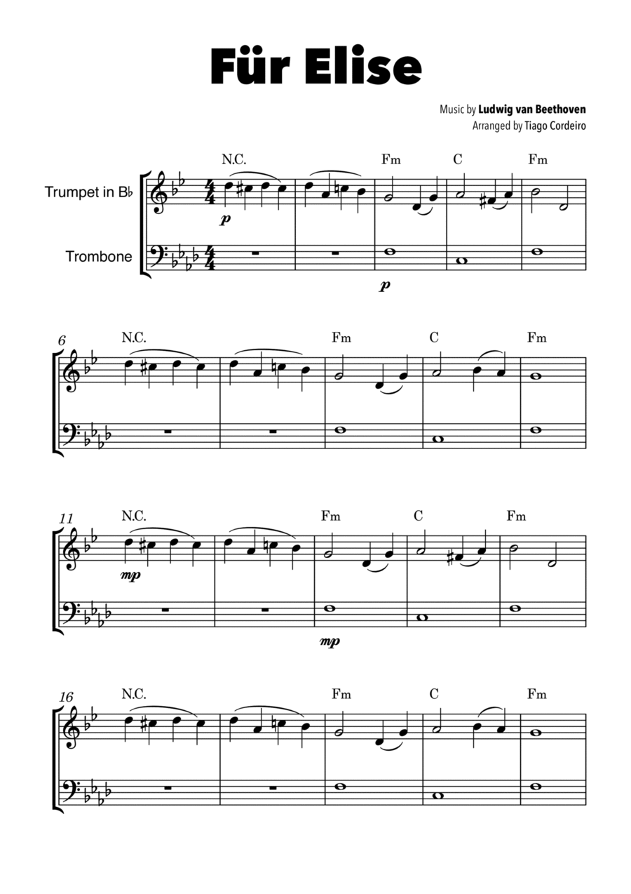 Für Elise Brass Duet scores gallery preview page 1