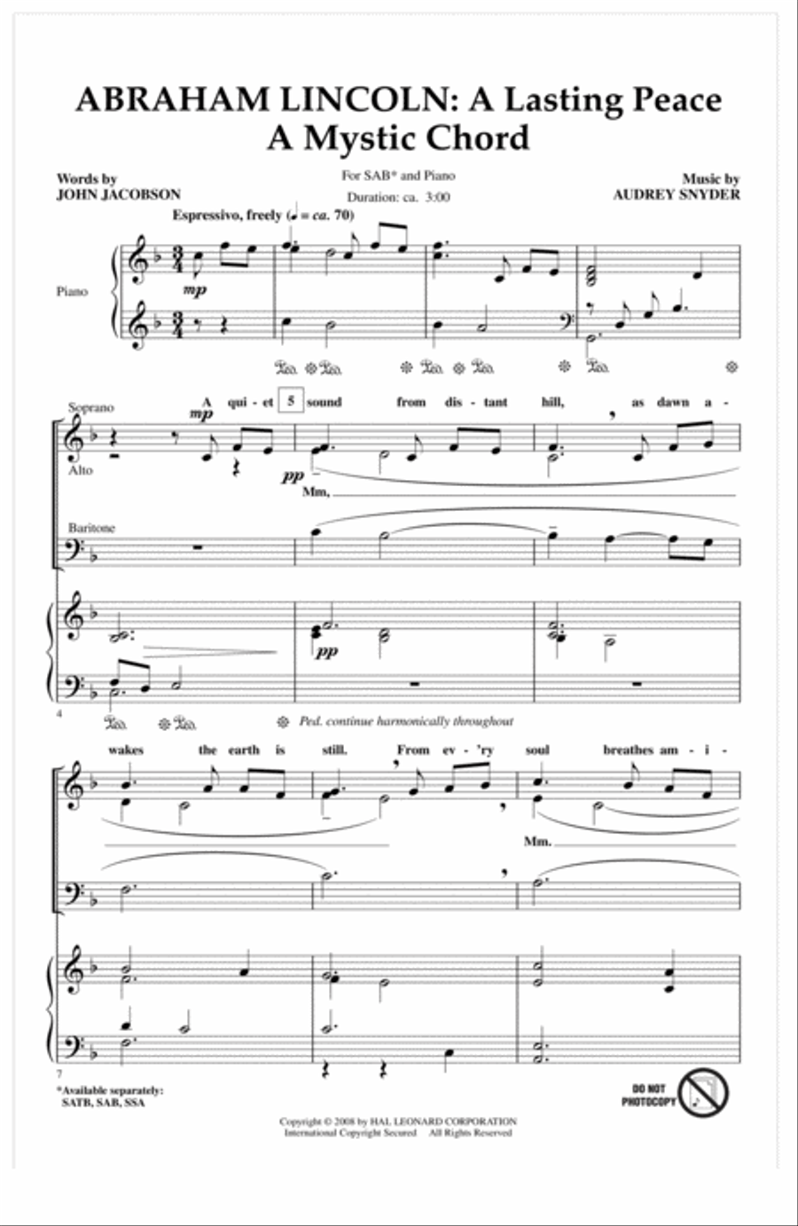 Abraham Lincoln: A Lasting Peace 3-Part scores gallery preview page 1