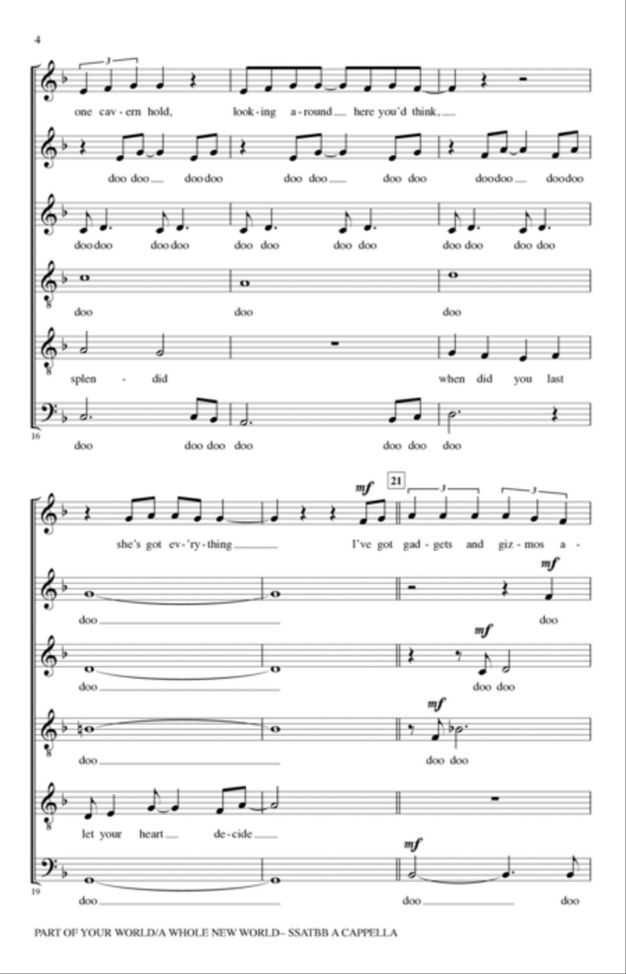 Part Of Your World/A Whole New World (from The Little Mermaid/Aladdin) (arr. Deke Sharon) 4-Part scores gallery preview page 4