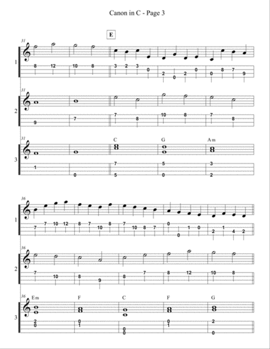 Canon in C from Pachelbel's Canon in D for Ukulele Trio / Ensemble / Band / Orchestra Ukulele scores gallery preview page 3
