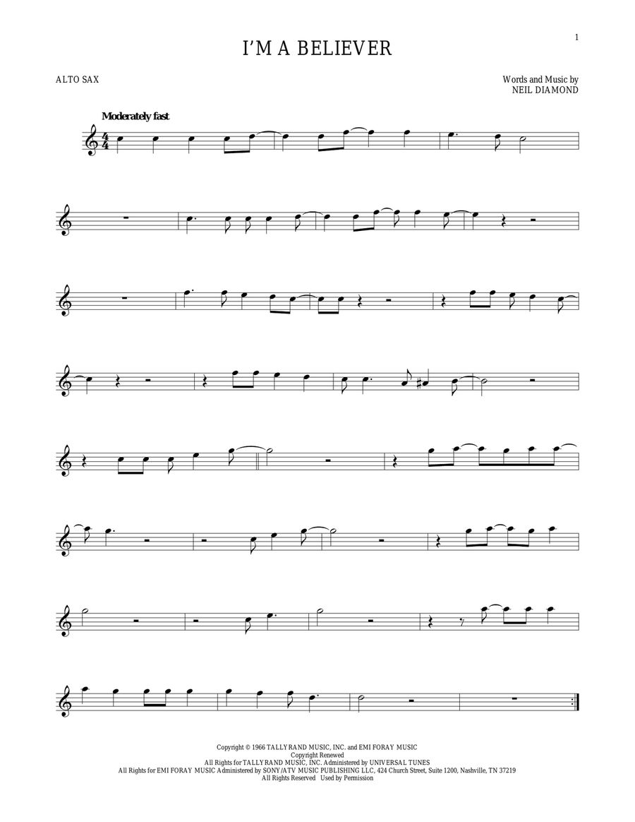 I'm A Believer Alto Saxophone scores gallery preview page 1