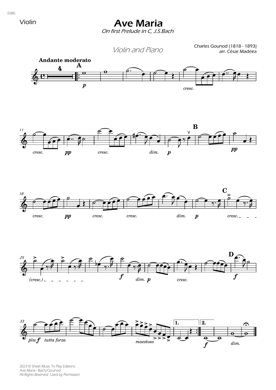 Ave Maria by Bach/Gounod - Violin and Piano (Individual Parts) Violin Solo scores gallery preview page 1