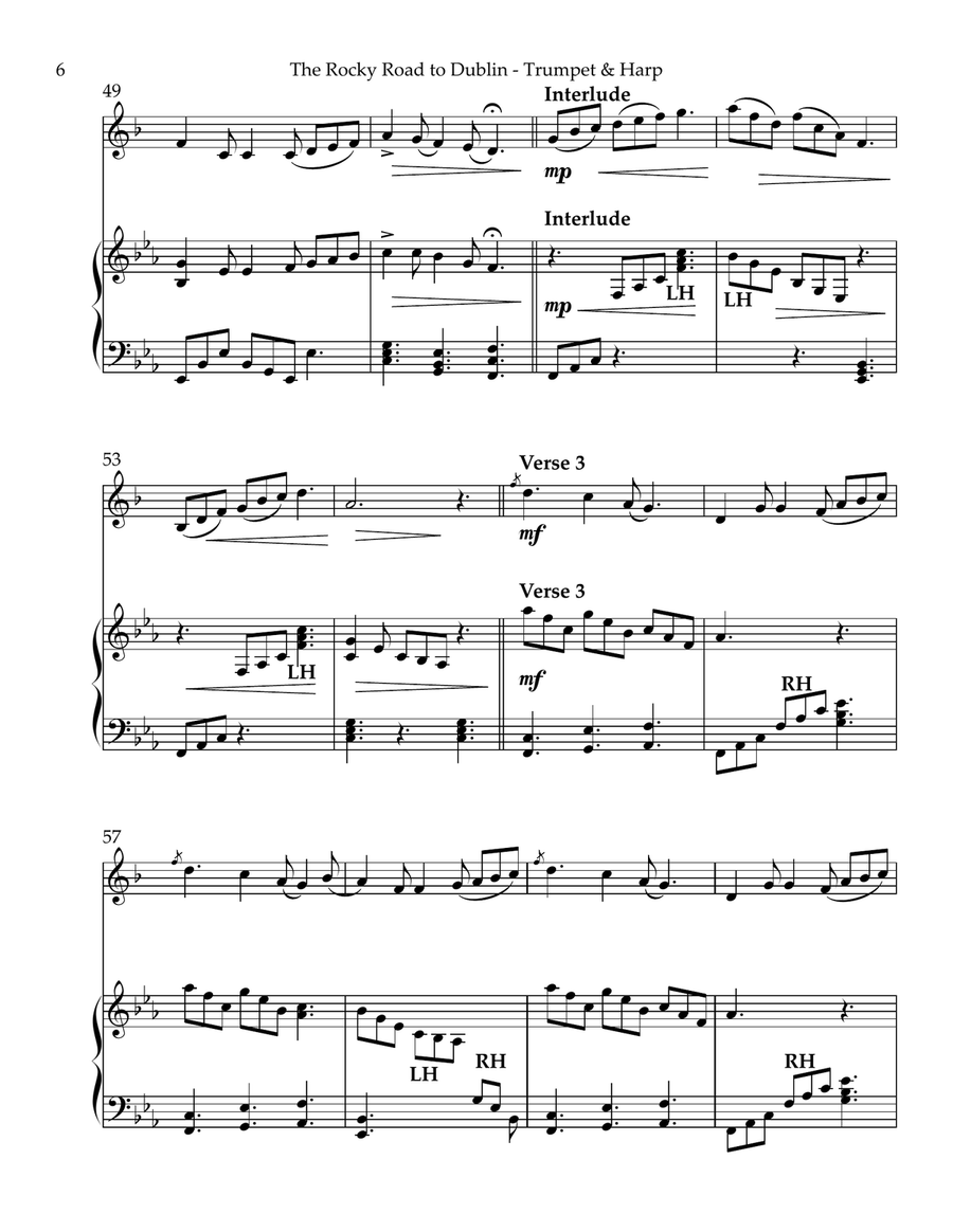 The Rocky Road to Dublin, Duet for Bb Trumpet & Harp Trumpet Duet scores gallery preview page 6