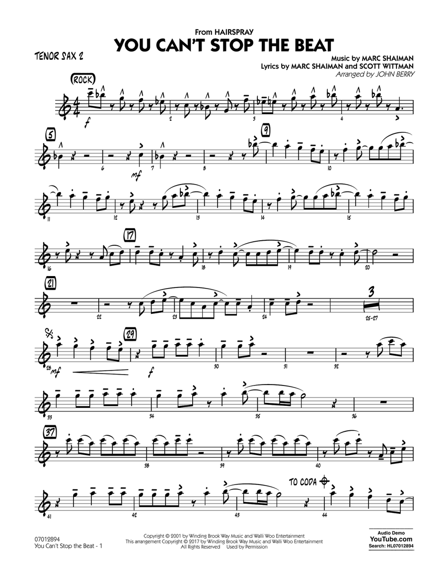 You Can't Stop the Beat (from Hairspray) - Tenor Sax 2 Jazz Ensemble scores gallery preview page 1