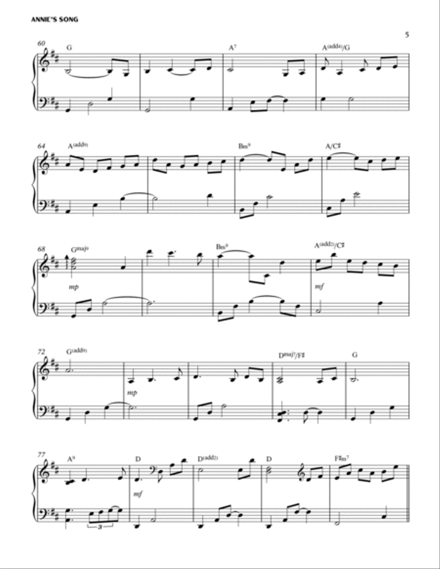 Annie's Song Piano Solo scores gallery preview page 5