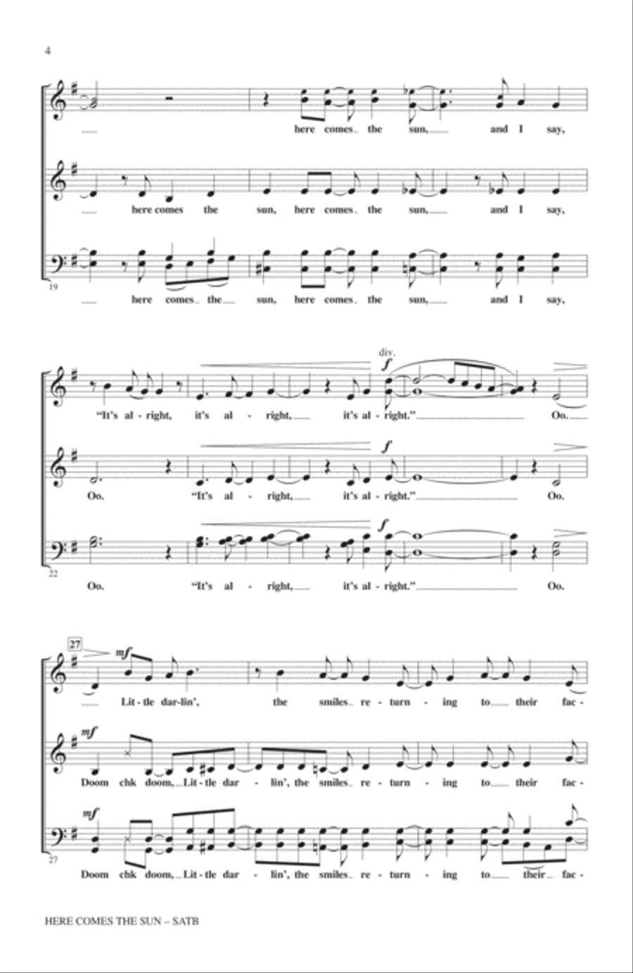 Here Comes The Sun (arr. Kirby Shaw) 4-Part scores gallery preview page 3