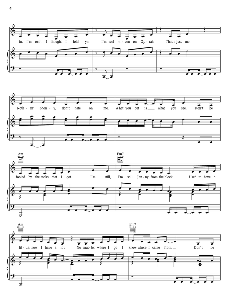 Jenny From The Block Piano, Vocal, Guitar scores gallery preview page 4
