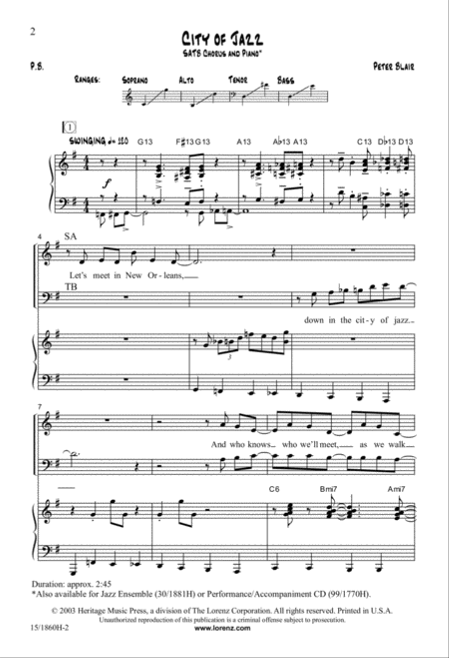 City of Jazz 4-Part scores gallery preview page 2