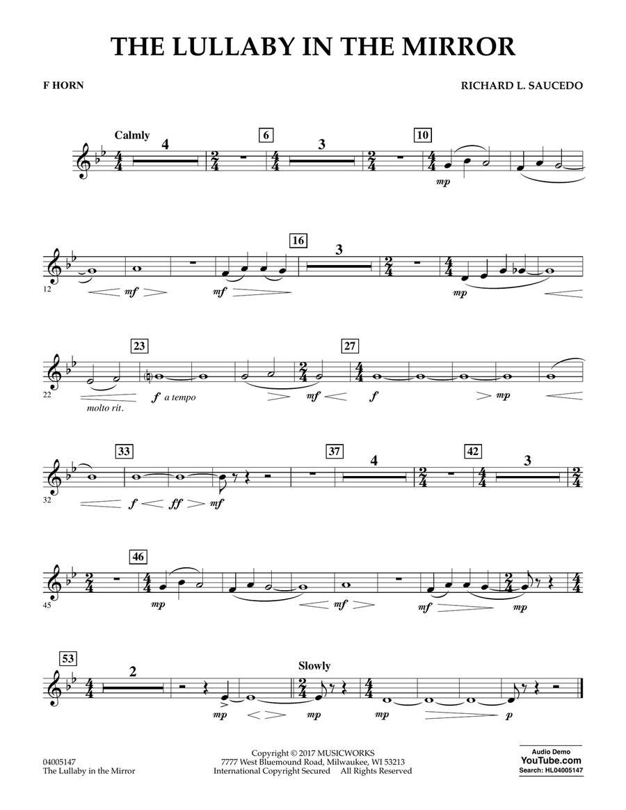 The Lullaby in the Mirror - F Horn Concert Band scores gallery preview page 1