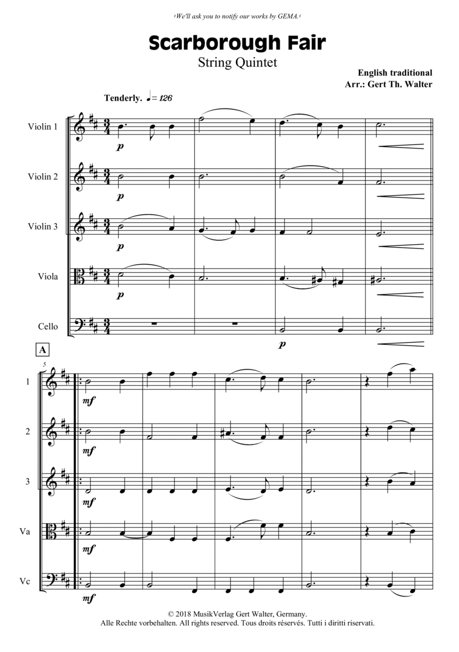 Scarborough Fair Scarborough Fair String Quintet scores gallery preview page 1