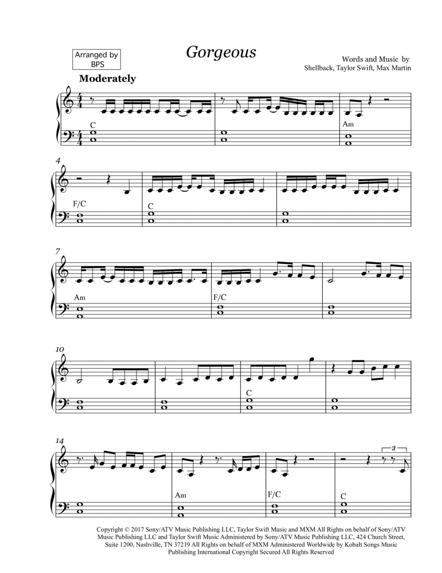 Gorgeous Easy Piano scores gallery preview page 1