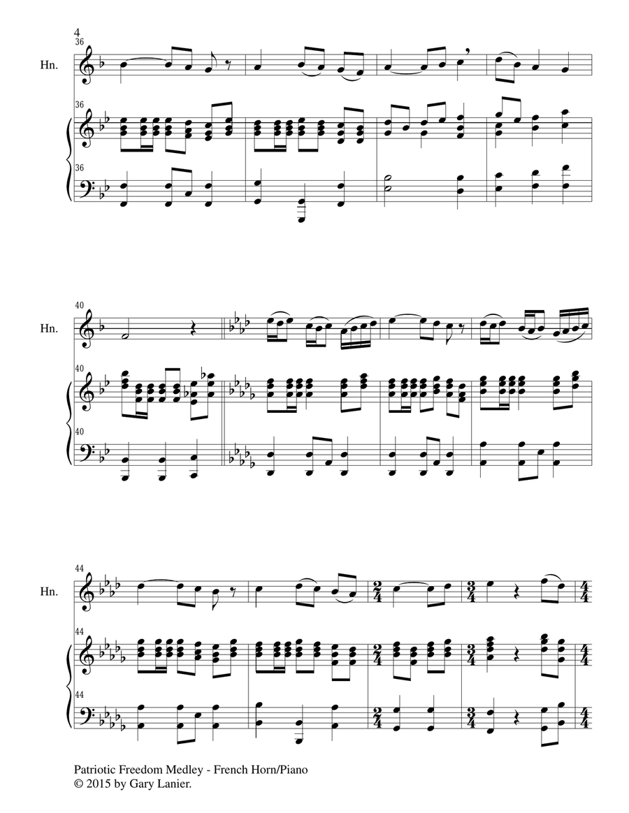 PATRIOTIC FREEDOM MEDLEY (Duet – French Horn and Piano/Score and Parts) Brass Duet scores gallery preview page 5