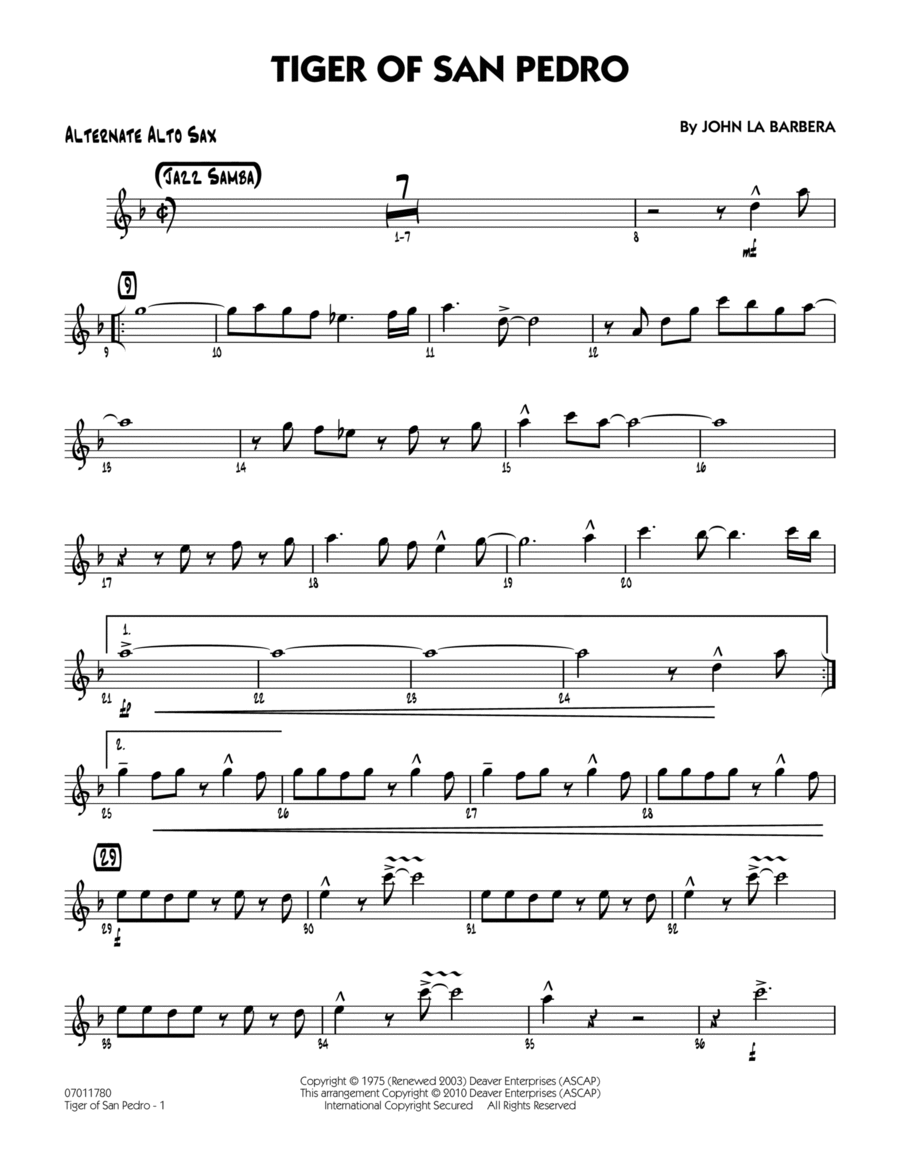 Tiger Of San Pedro - Alternate Alto Sax Jazz Ensemble scores gallery preview page 1