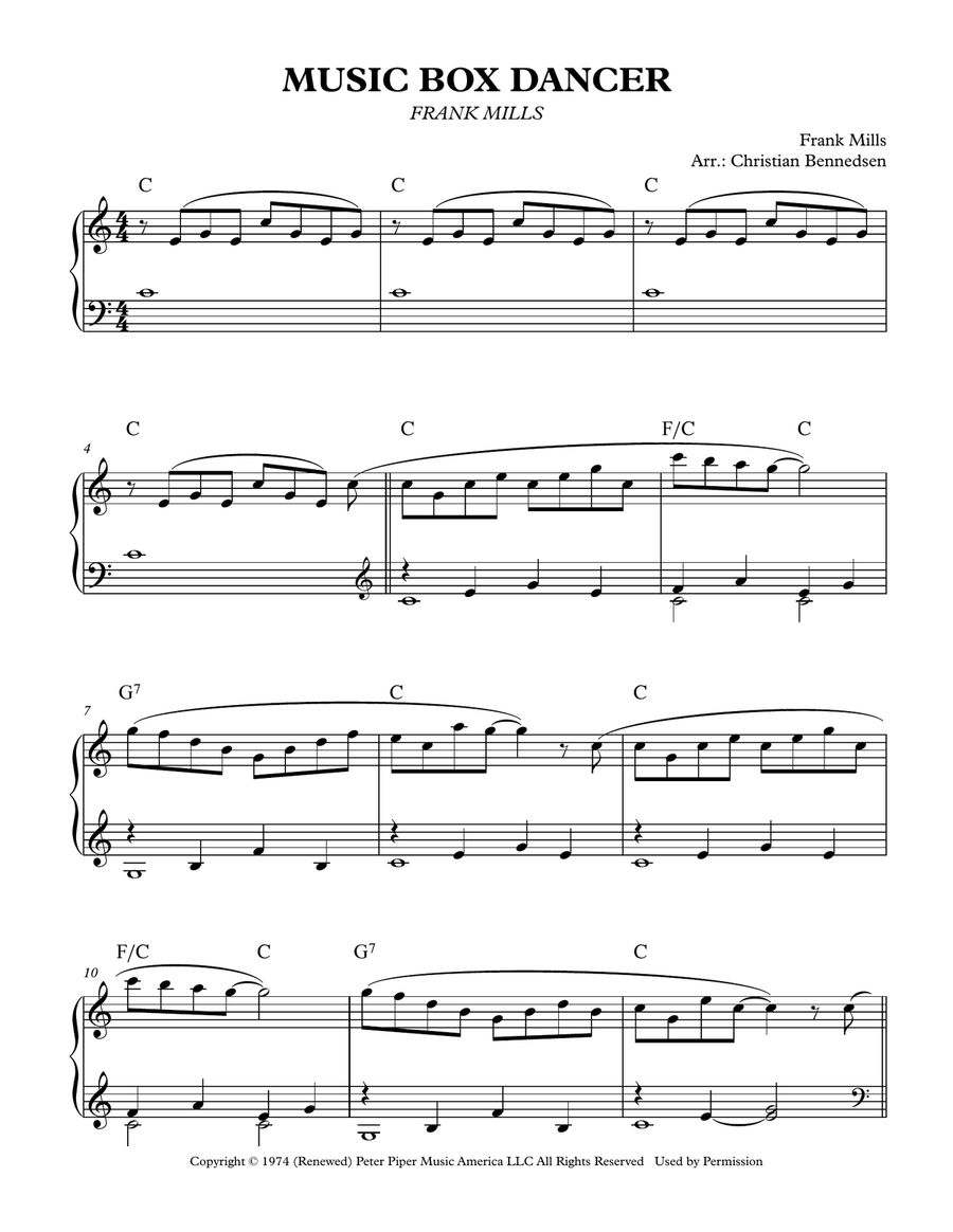 Music Box Dancer Easy Piano scores gallery preview page 1