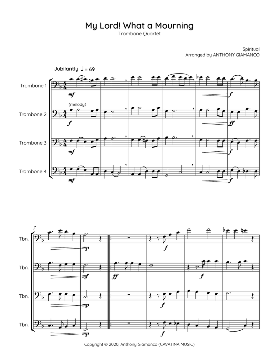 My Lord! What a Mourning - trombone quartet Trombone Quartet scores gallery preview page 2