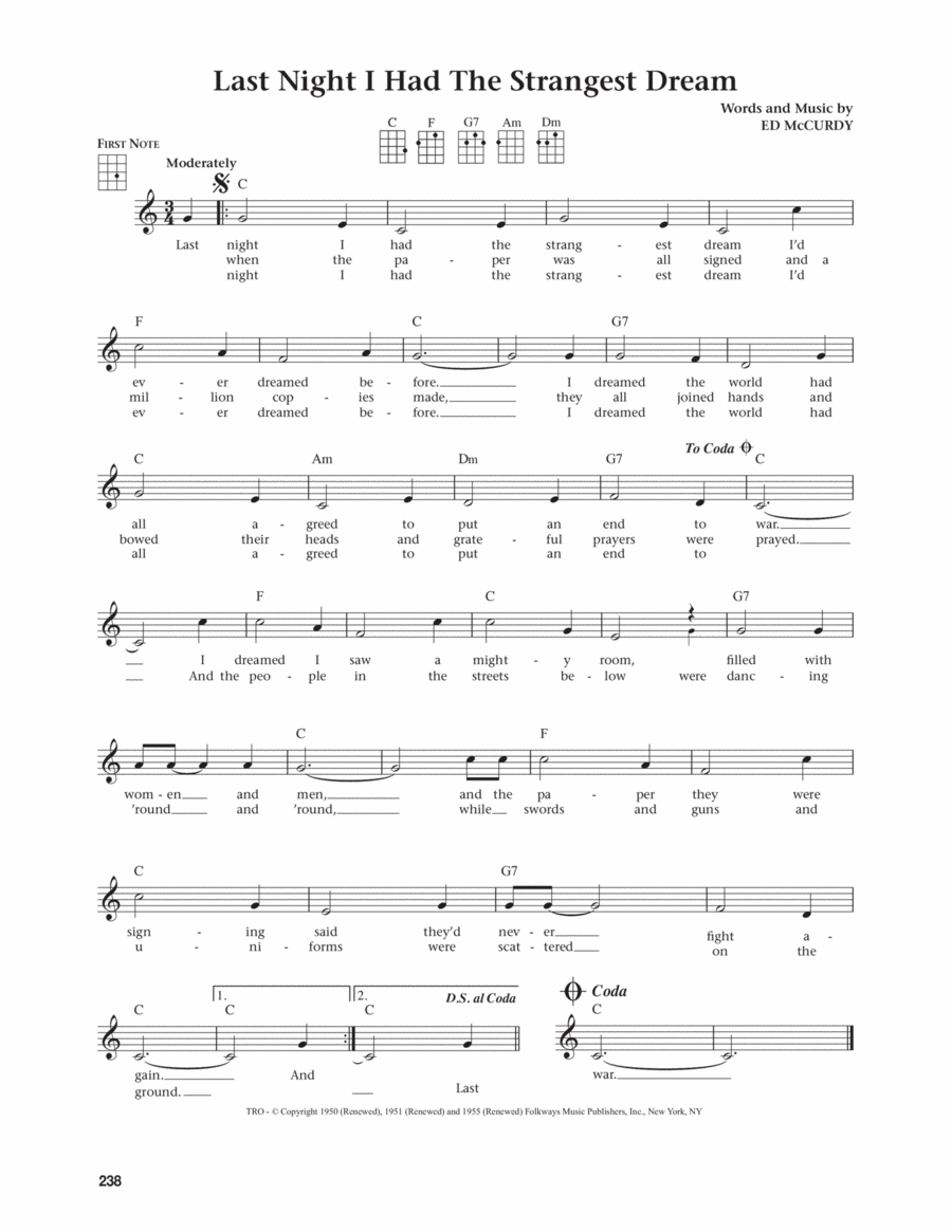Last Night I Had The Strangest Dream (from The Daily Ukulele) (arr. Jim Beloff) Ukulele scores gallery preview page 1