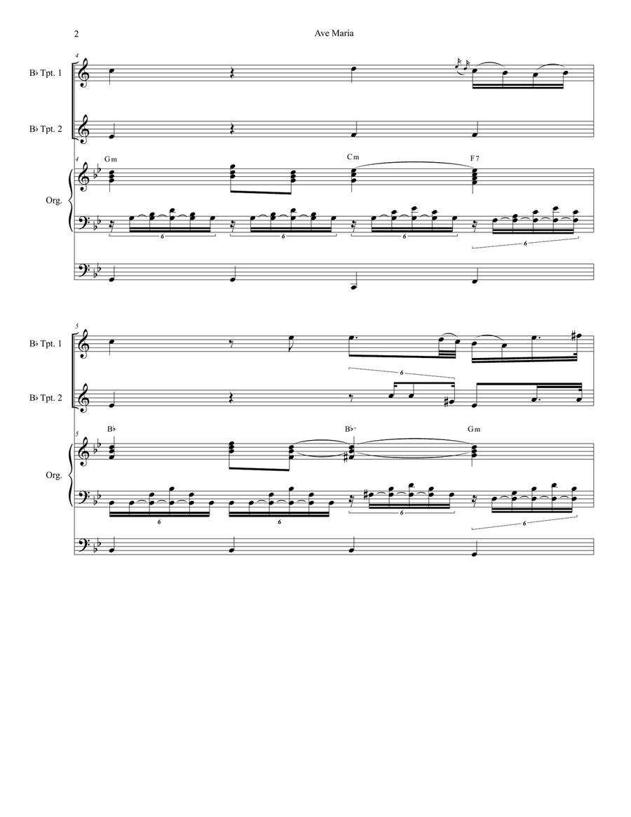 Ave Maria (Duet for Bb-Trumpet - Organ Accompaniment) Trumpet Duet scores gallery preview page 3