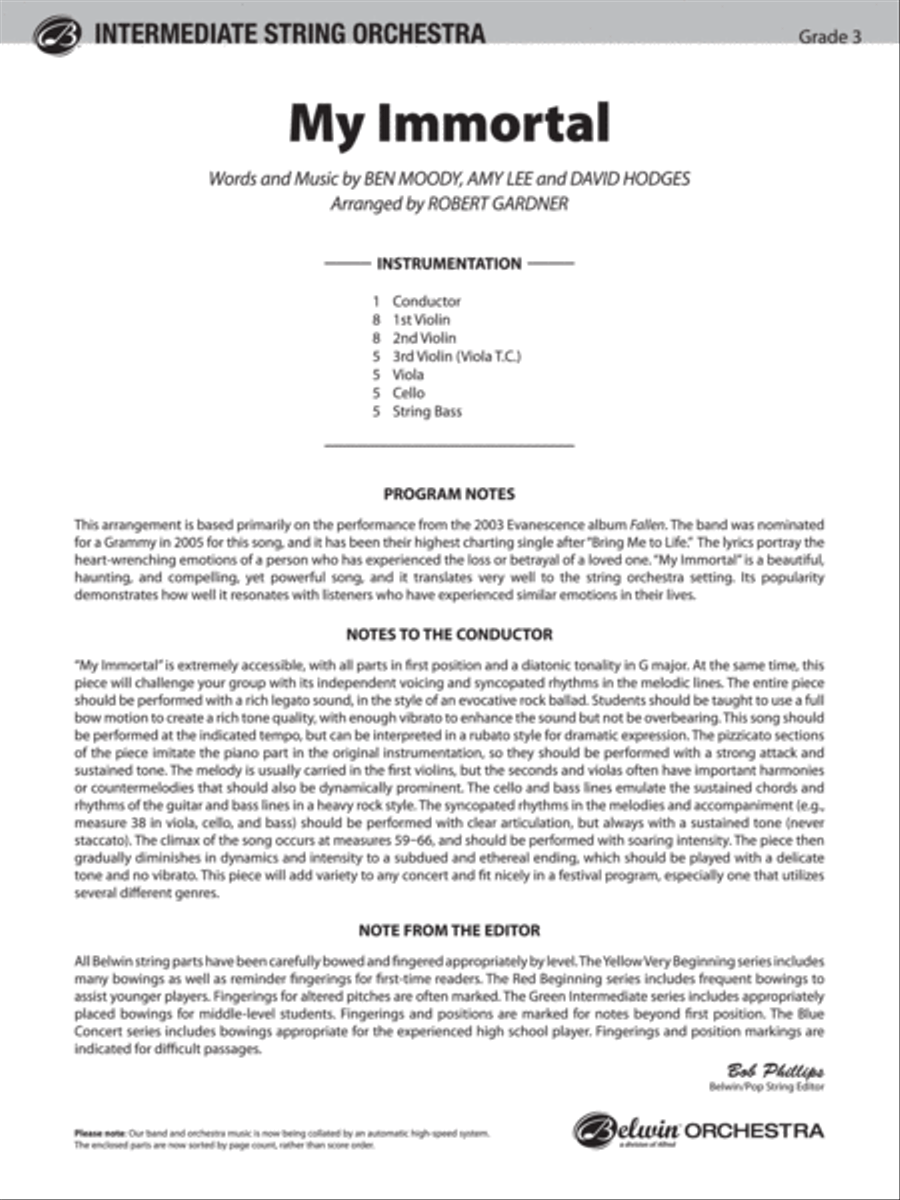 My Immortal: Score My Immortal: Score String Orchestra scores gallery preview page 1