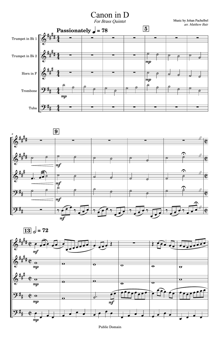 Canon in D Brass Quintet scores gallery preview page 1