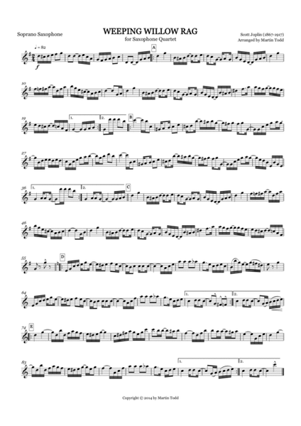 Weeping Willow Rag for Saxophone Quartet (SATB) image number null