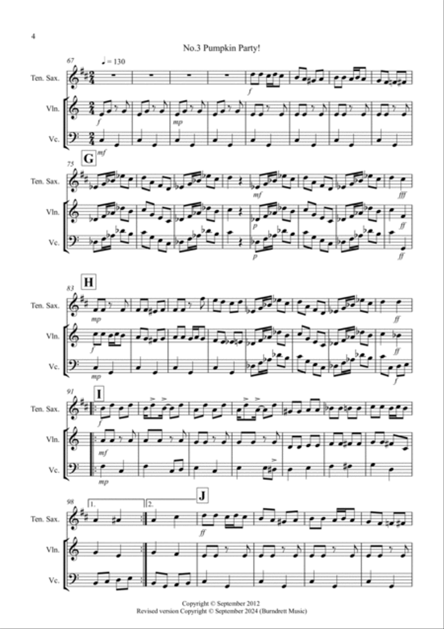 3 Halloween Pieces for Tenor Saxophone, Violin and Cello Trio Small Ensemble scores gallery preview page 4