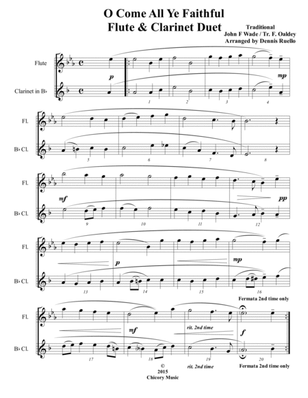 6 Traditional Christmas Carols for Flute and Clarinet Duet - Intermediate level image number null