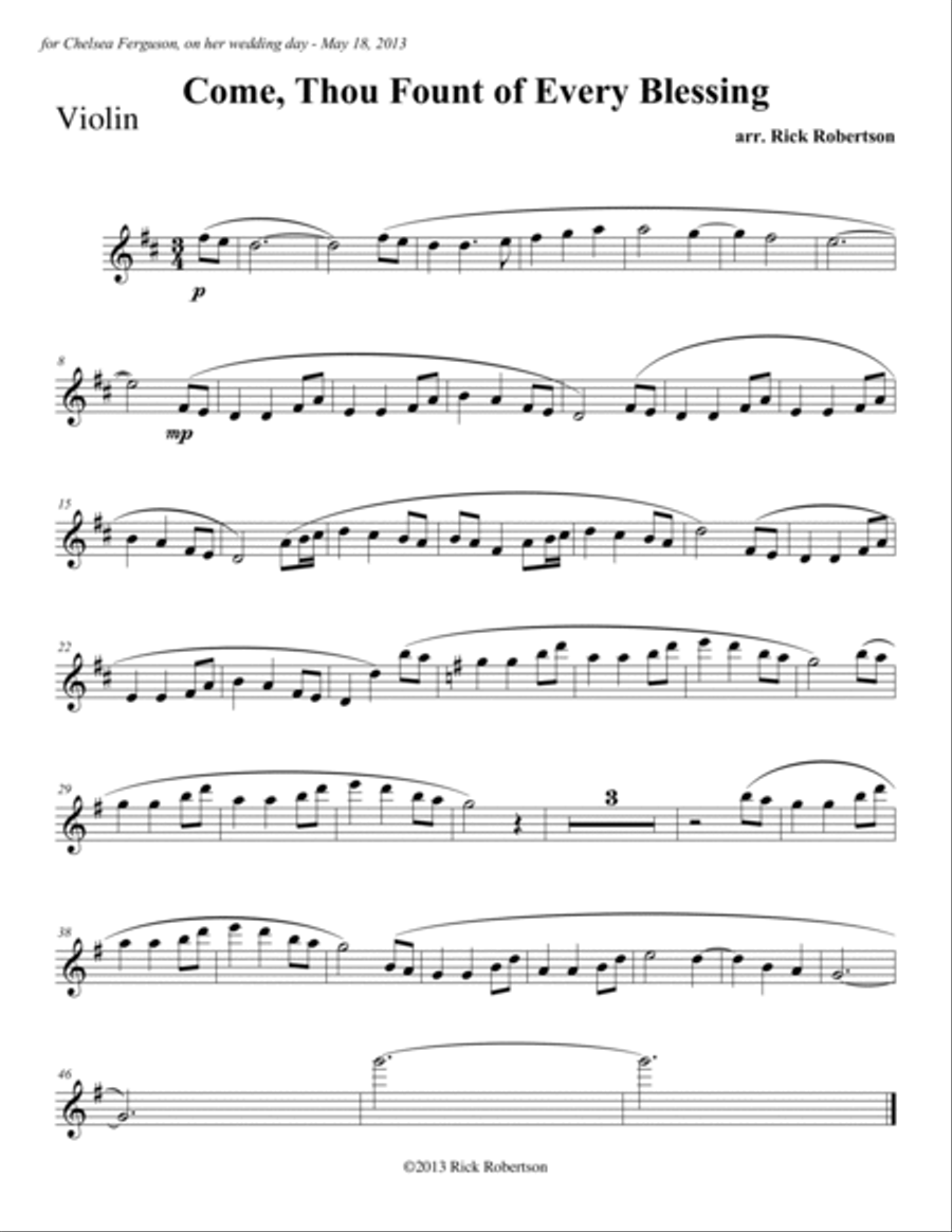 Come, Thou Fount of Every Blessing (arranged for solo instrument and piano by Rick Robertson) Violin Solo scores gallery preview page 4