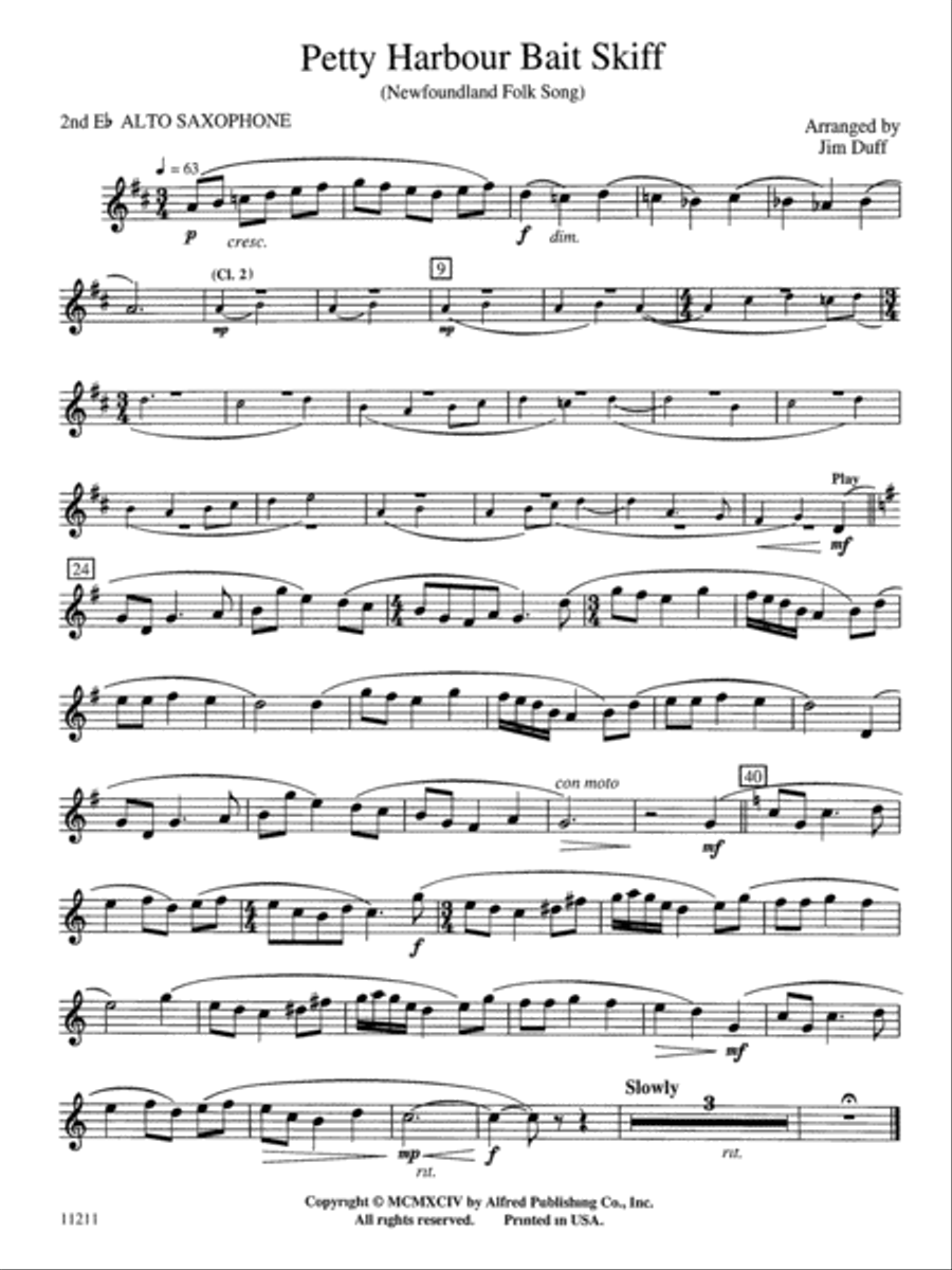 Petty Harbour Bait Skiff: 2nd E-flat Alto Saxophone Concert Band scores gallery preview page 1