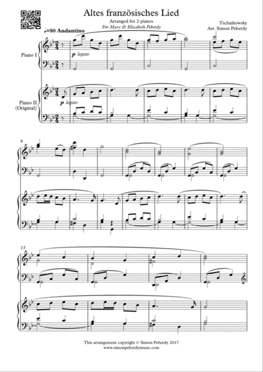 Altes französisches Lied (Old French Song) for 2 pianos (2nd piano part by Simon Peberdy) Piano Method scores gallery preview page 2