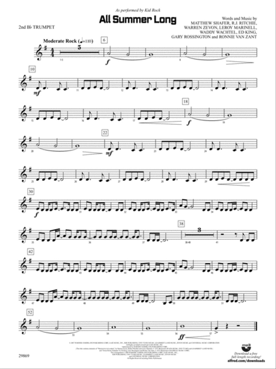 All Summer Long: 2nd B-flat Trumpet Concert Band scores gallery preview page 1