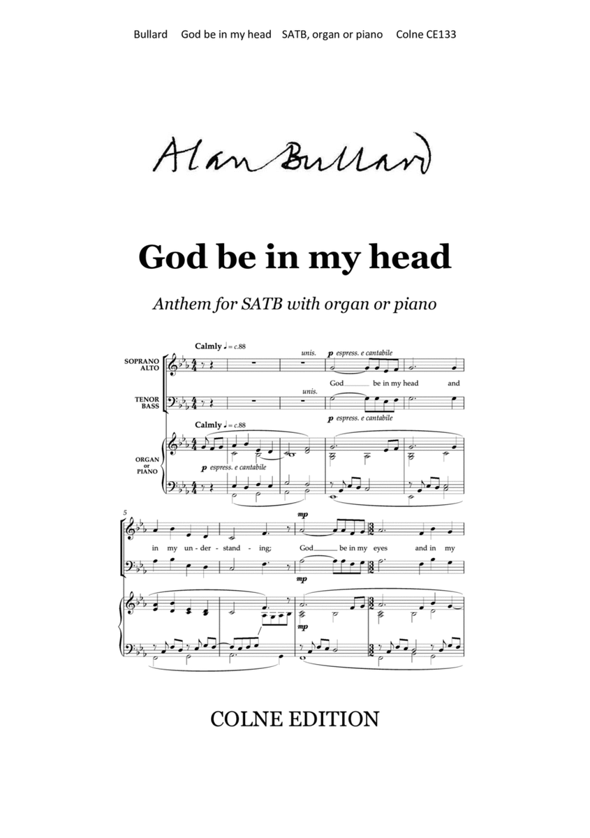 God be in my head (Anthem for SATB and organ or piano) image number null