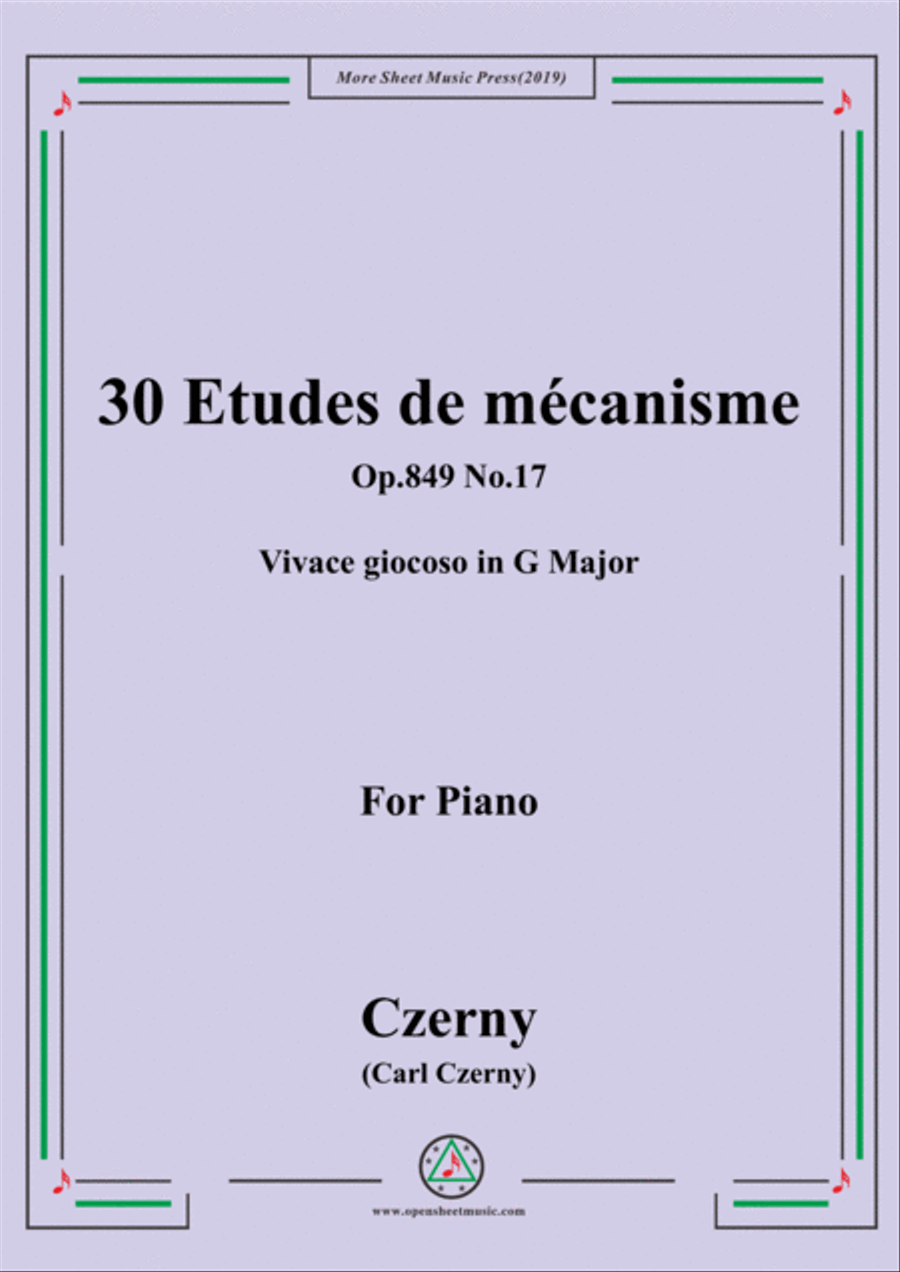 Czerny-30 Etudes de mécanisme,Op.849 No.17,Vivace giocoso in G Major,for Piano Piano Method scores gallery preview page 1