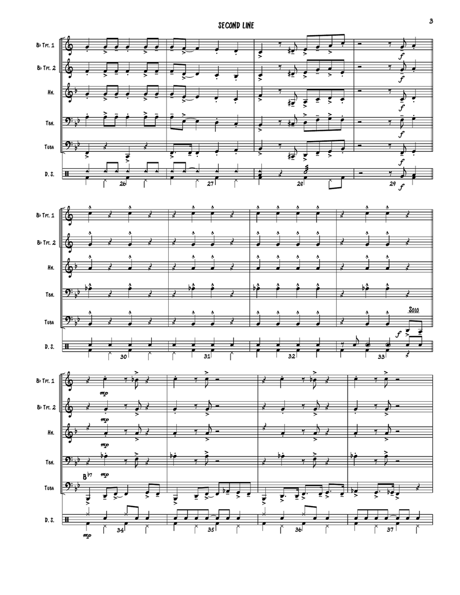 SECOND LINE - Brass Quintet - New Orleans Parade Music Brass Quintet scores gallery preview page 3