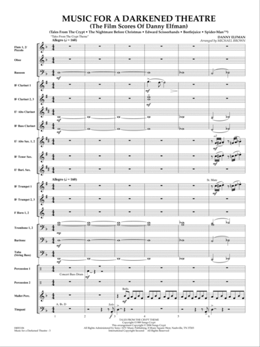 Music for a Darkened Theatre (The Film Scores of Danny Elfman) (arr. Brown) - Full Score Concert Band scores gallery preview page 2
