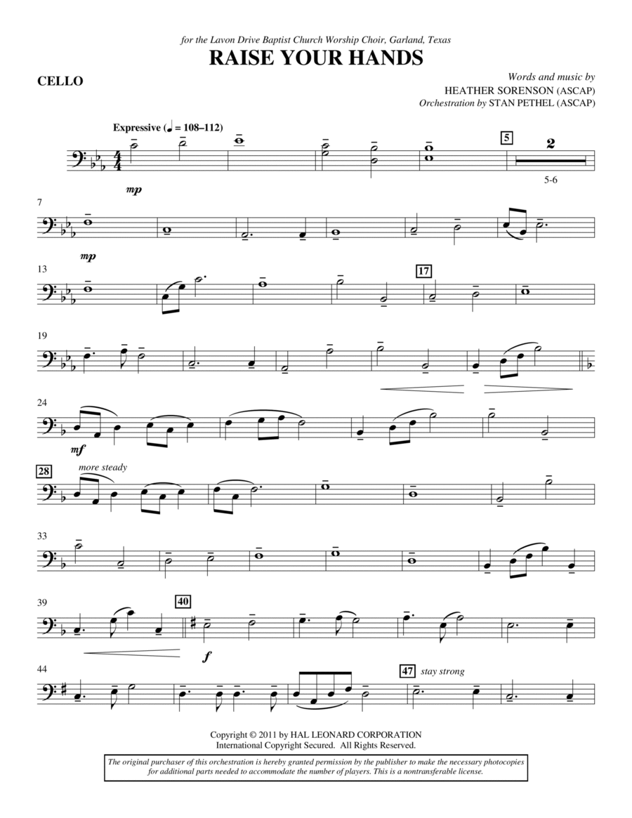 Raise Your Hands - Cello Raise Your Hands - Cello Choir scores gallery preview page 1