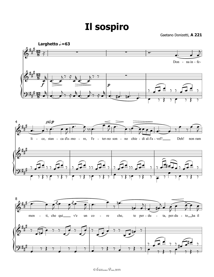 Il sospiro, by Donizetti, A 221, in f sharp minor Piano, Vocal scores gallery preview page 3