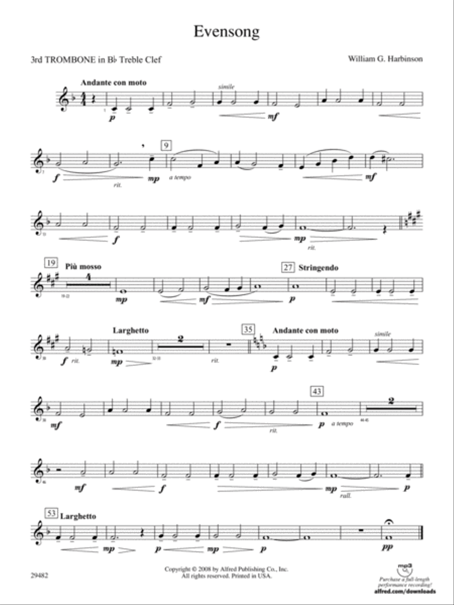 Evensong: (World Part) 3rd B-flat Trombone T.C. Concert Band scores gallery preview page 1