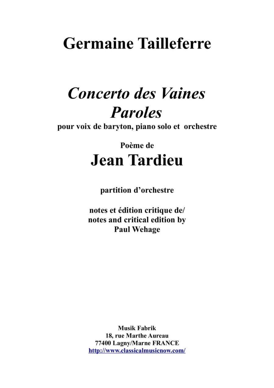 Germaine Tailleferre: Concerto des Vaines Paroles - full score - Score Only Large Ensemble scores gallery preview page 1