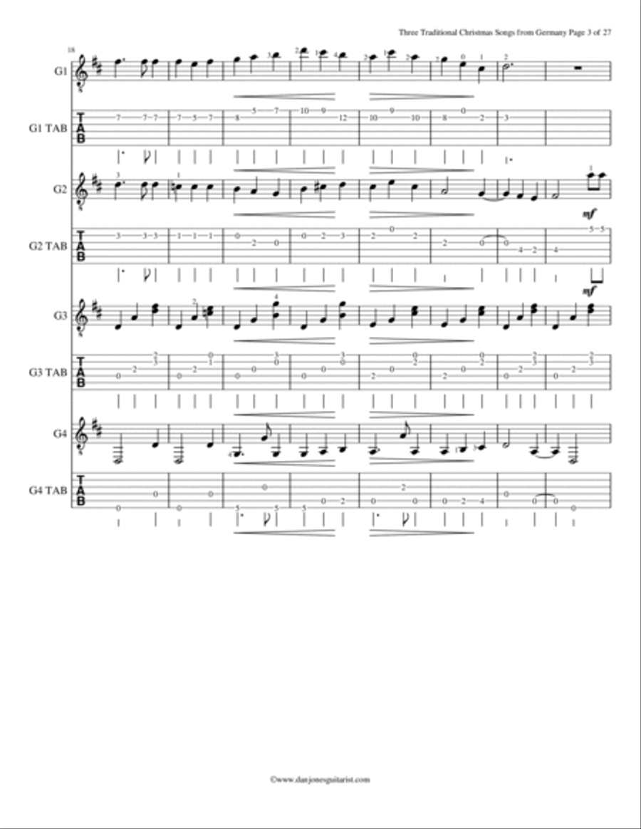 Three Traditional Christmas Songs from Germany for Four Guitars Guitar Tablature scores gallery preview page 4