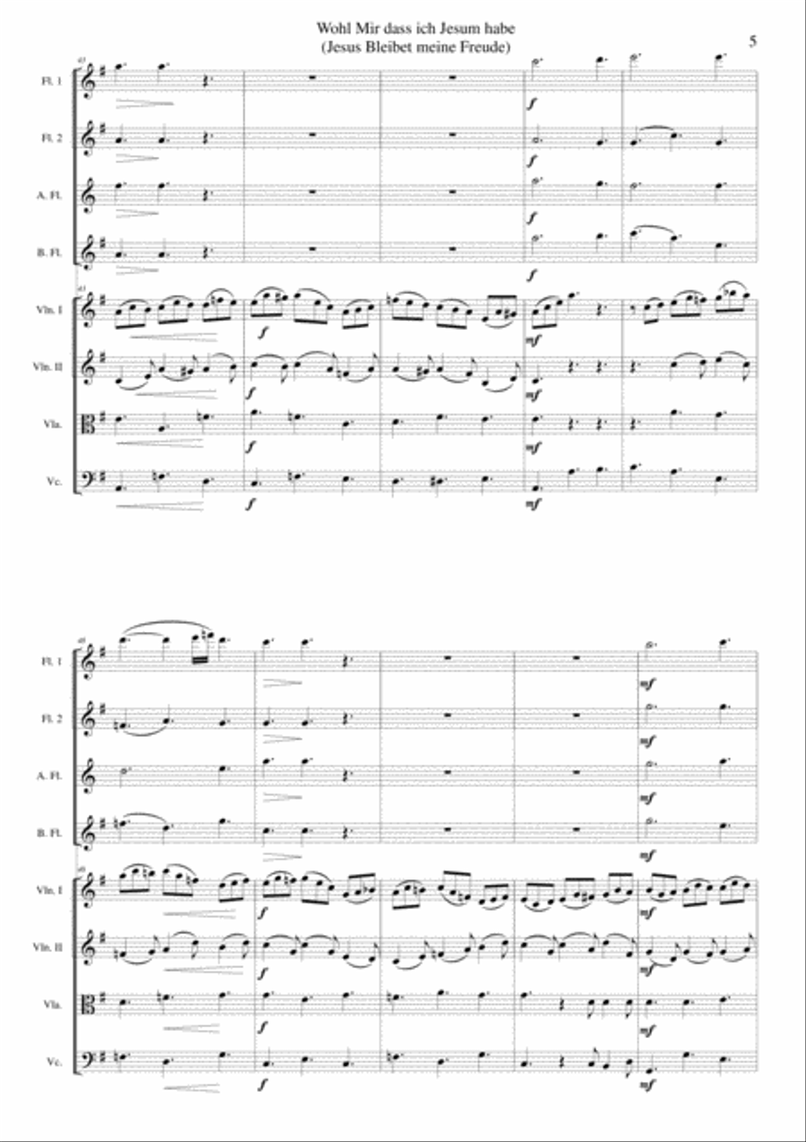 Wohl mir dass ich Jesum habe (Jesu joy of man's desiring) for flute quartet and strings Flute scores gallery preview page 5