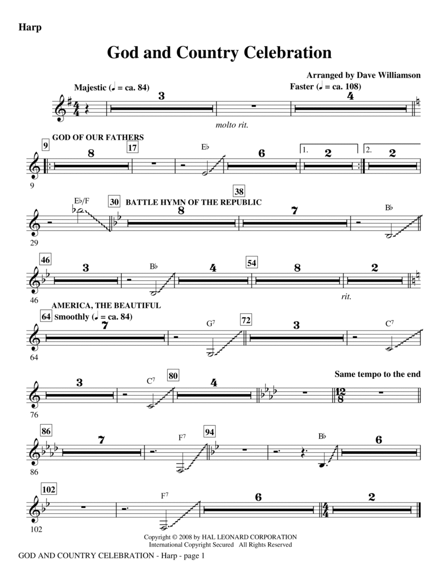 God And Country Celebration (Medley) - Harp Choir scores gallery preview page 1