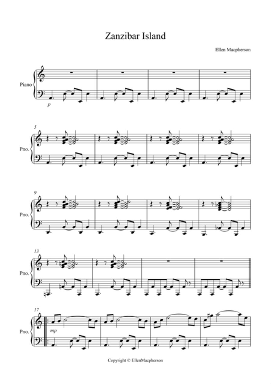 Zanzibar Island Zanzibar Island Piano Solo scores gallery preview page 1