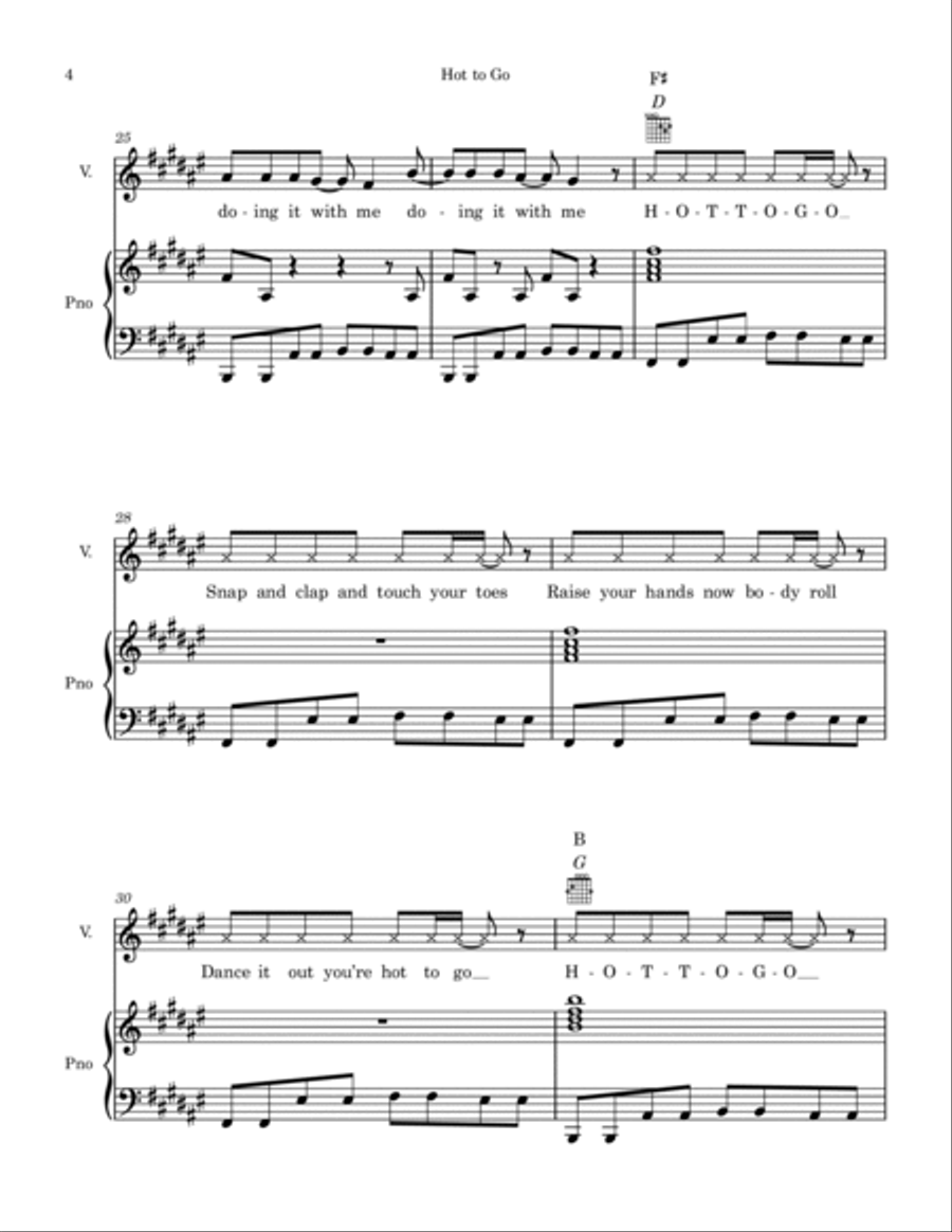 Hot To Go Piano, Vocal, Guitar scores gallery preview page 4