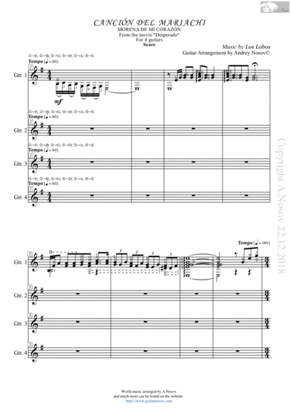 Cancion Del Mariachi (Sheet music for 4 guitars) image number null