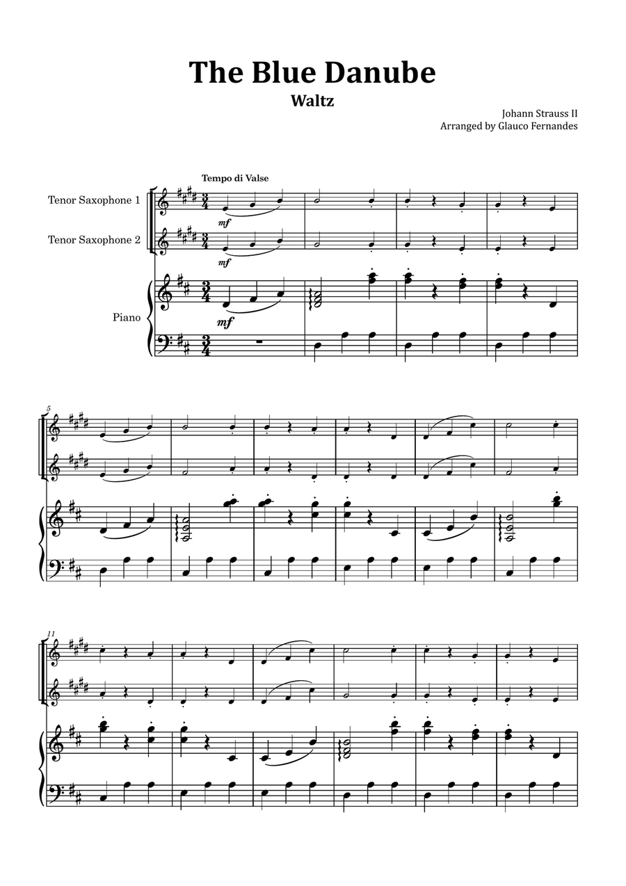 Book cover for The Blue Danube - Tenor Saxophone Duet with Piano